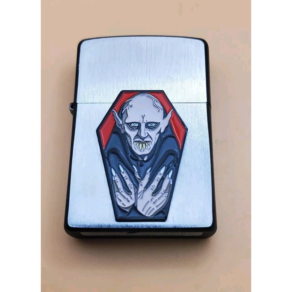 Zippo Lighter With A Dracula Medallion Silver And Black